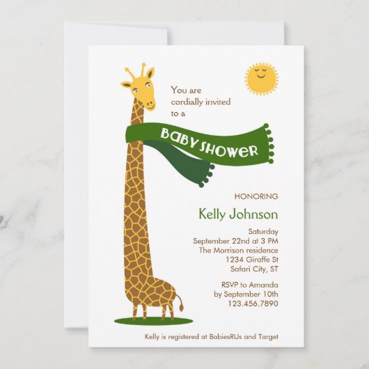 Giraffe Safari Baby shower Uitnodiging (Voorkant)
