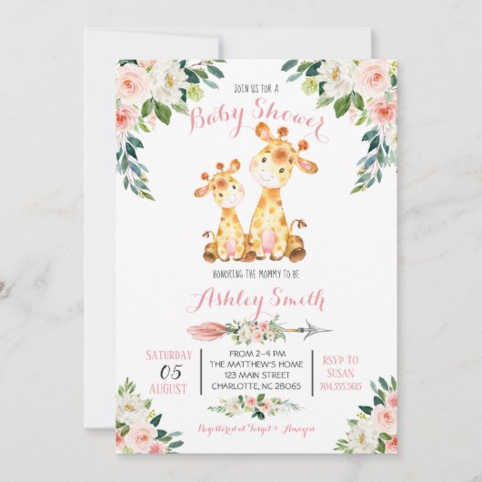 Giraffe Safari Baby shower, uitnodiging, Kaart (Voorkant)