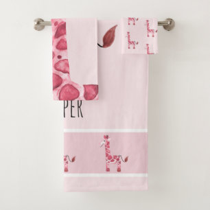 Giraffe Safari Baby van de roze Waterverf van Girl Bad Handdoek