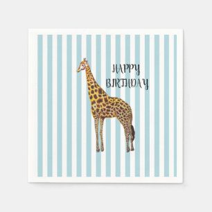 Giraffe Safari Blauw Gestreepte Verjaardagsfeestje Servet