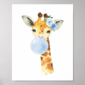 Giraffe, Safari, Blue Bubble Gum, Boy Nursery Poster (Voorkant)
