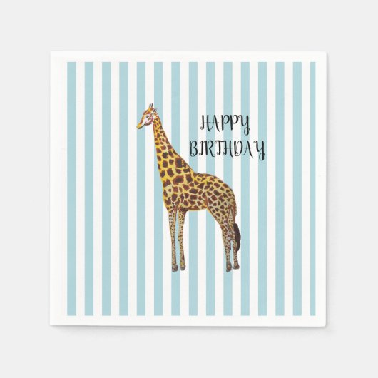 Giraffe Safari Blue Stripe Birthday Party  Servet (Voorkant)