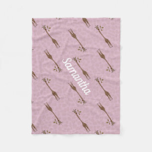 Giraffe Safari Custom Name Pink Baby Girl Fleece Deken