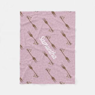 Giraffe Safari Custom Name Pink Baby Girl Fleece Deken