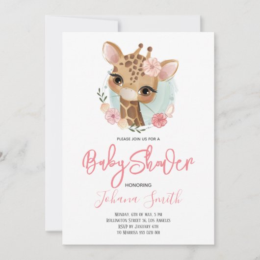 Giraffe Safari Cute Baby shower Uitnodiging (Voorkant)