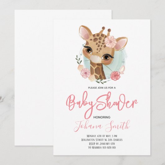 Giraffe Safari Cute Baby shower Uitnodiging (Voorkant / Achterkant)