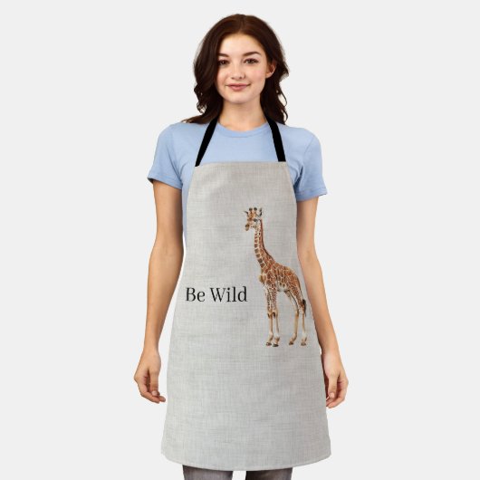Giraffe Safari Dier Nep Linnen Schort (Gedragen)