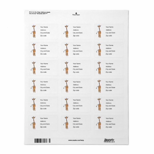 Giraffe, safari-dieren etiket (Full Sheet)