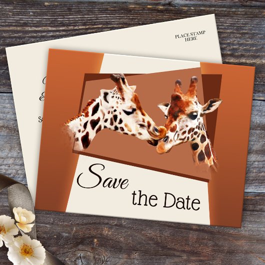 Giraffe Safari Dierenpark Save the Date Ansichtkaa Aankondigingskaart