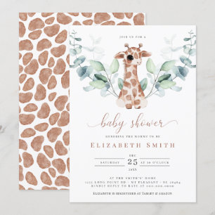 Giraffe Safari Eucalyptus Waterverf Baby shower Kaart