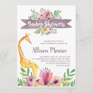 Giraffe Safari Floral Waterverf Baby shower Kaart
