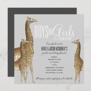 giraffe safari GENDER REVEAL twin baby shower Invi Kaart