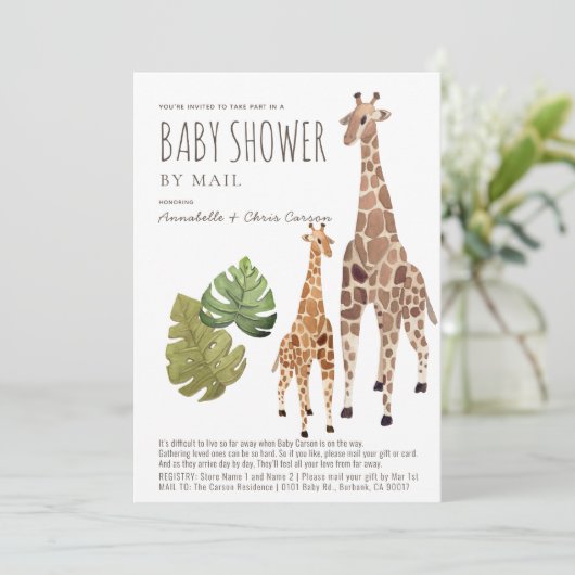 Giraffe Safari Genderneutraal Baby shower per post Kaart (Staand voorkant)