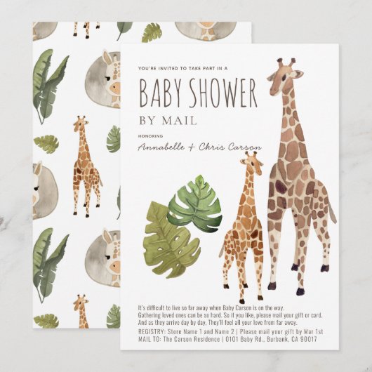 Giraffe Safari Genderneutraal Baby shower per post Kaart (Voorkant / Achterkant)
