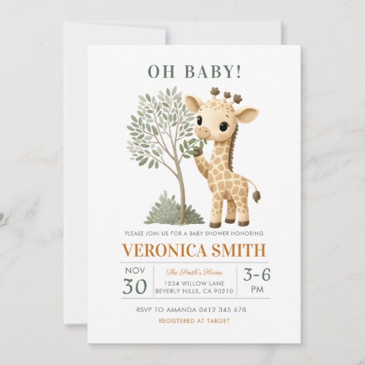 Giraffe Safari Jungle Baby Shower  Kaart (Voorkant)