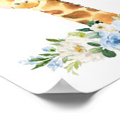 Giraffe, Safari, Jungle, Blauwe Bloemen, Jongens S Poster (Hoek)