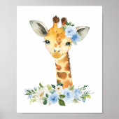 Giraffe, Safari, Jungle, Blauwe Bloemen, Jongens S Poster (Voorkant)