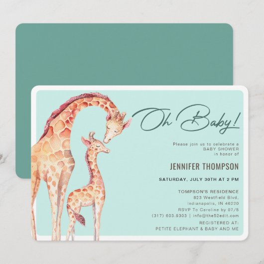 Giraffe Safari Neutraal Baby shower Kaart (Voorkant / Achterkant)
