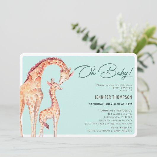 Giraffe Safari Neutraal Baby shower Kaart (Staand voorkant)