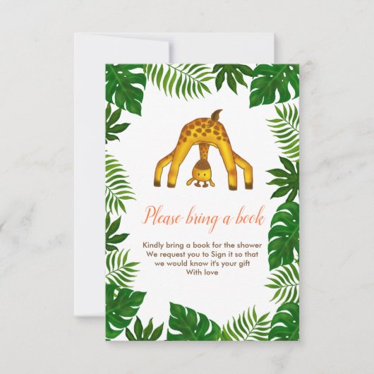 Giraffe Safari Oerwoud Baby shower Breng een boek Kaart (Voorkant)