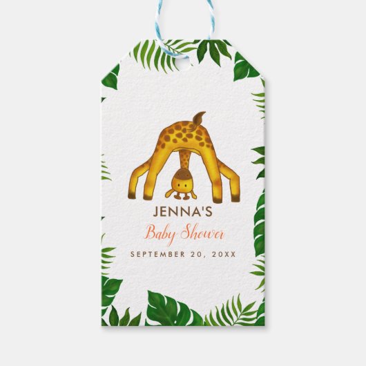 Giraffe Safari Oerwoud Baby shower Cadeaulabel (Voorkant)