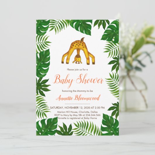 Giraffe Safari Oerwoud Baby shower Kaart (Staand voorkant)