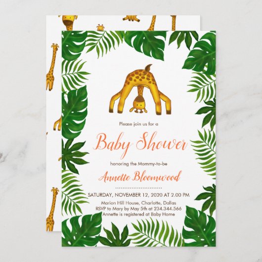 Giraffe Safari Oerwoud Baby shower Kaart (Voorkant / Achterkant)