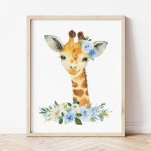 Giraffe, Safari, Oerwoud, Blue Flowers, Boy Nurser