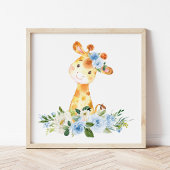 Giraffe, Safari, Oerwoud, Blue Flowers, Boy Nurser Poster