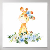 Giraffe, Safari, Oerwoud, Blue Flowers, Boy Nurser Poster (Voorkant)