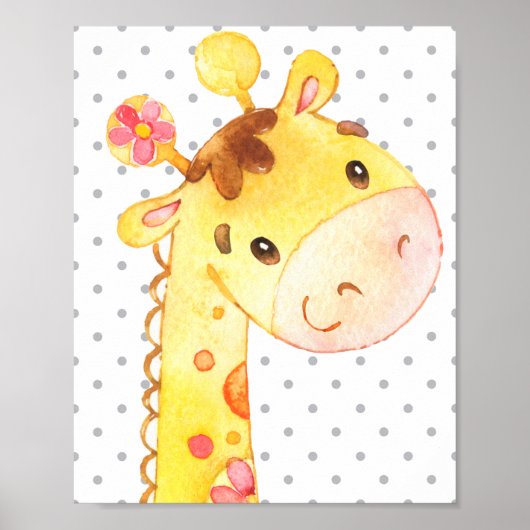 Giraffe Safari Oerwoud Cute Baby Nursery Gift Poster (Voorkant)