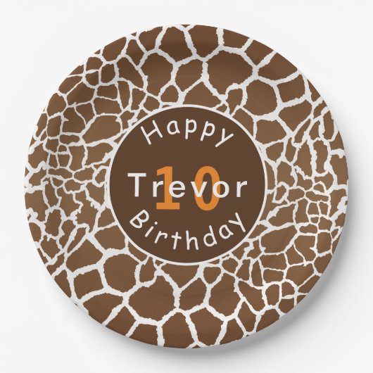 Giraffe safari over verjaardag papieren bordje (Voorkant)