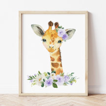 Giraffe, Safari, paarse bloemen, genderneutraal