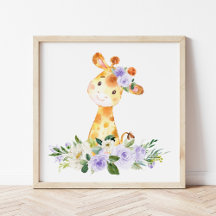Giraffe, Safari, paarse bloemen, genderneutraal