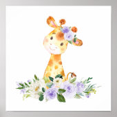 Giraffe, Safari, paarse bloemen, genderneutraal Poster (Voorkant)