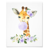 Giraffe, Safari, Paarse Bubble Gum, Genderneutraal Foto Afdruk (Voorkant)