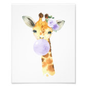Giraffe, Safari, Paarse Bubble Gum, Genderneutraal Foto Afdruk (Voorkant)
