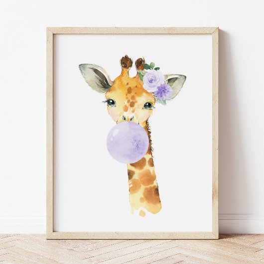 Giraffe, Safari, Paarse Bubble Gum, Genderneutraal Poster