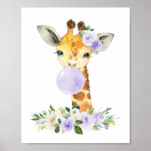 Giraffe, Safari, Paarse Bubble Gum, Genderneutraal Poster (Voorkant)