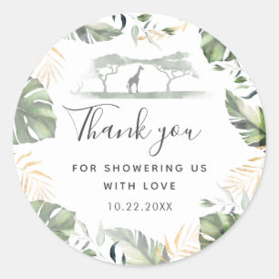 Giraffe Safari Palm Leaves Baby shower Favor Ronde Sticker
