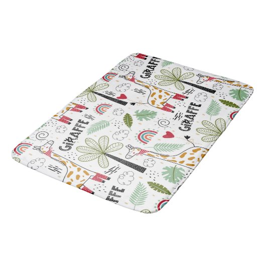 Giraffe Safari - palmboom, regenboog, doodle Badmat (Gekanteld)