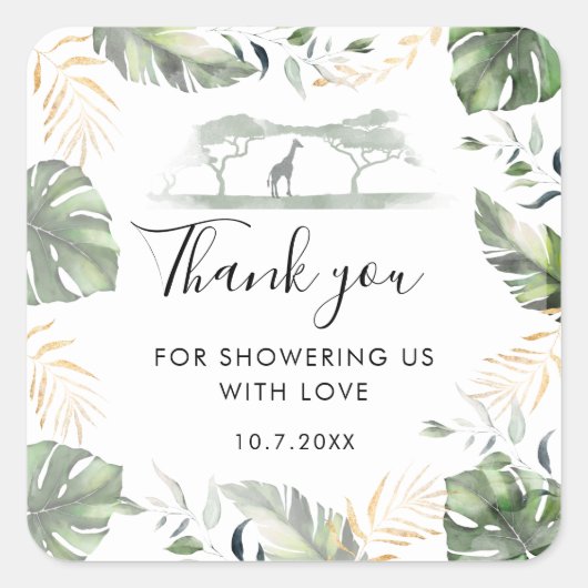 Giraffe Safari Palms Baby shower Favor Vierkante Sticker (Voorkant)