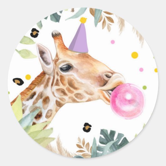 Giraffe Safari Party Dier Verjaardagsgunst Decor Ronde Sticker (Voorkant)