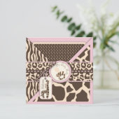 Giraffe Safari Pink Baby shower Kaart (Staand voorkant)
