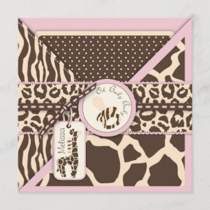Giraffe Safari Pink Baby shower Kaart