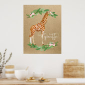 Giraffe Safari Pink Floral Girl's Neursery Art Poster (Keuken)