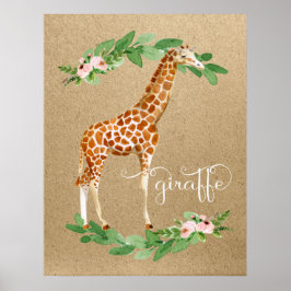 Giraffe Safari Pink Floral Girl's Neursery Art Poster