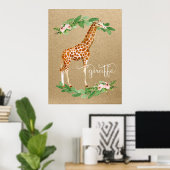Giraffe Safari Pink Floral Girl's Neursery Art Poster (Thuiskantoor)