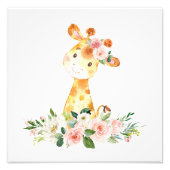 Giraffe, Safari, roze bloemen, meisjessery Foto Afdruk (Voorkant)