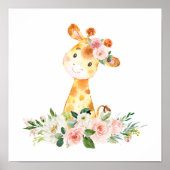 Giraffe, Safari, roze bloemen, meisjessery Poster (Voorkant)